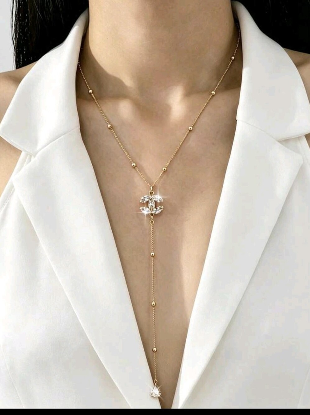 Designer Inspired Gold and Pearl Lariat Necklace